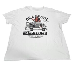 Marvel Shirt Mens 2XL White Deadpool Taco Truck Graphic Tee Food Truck Top